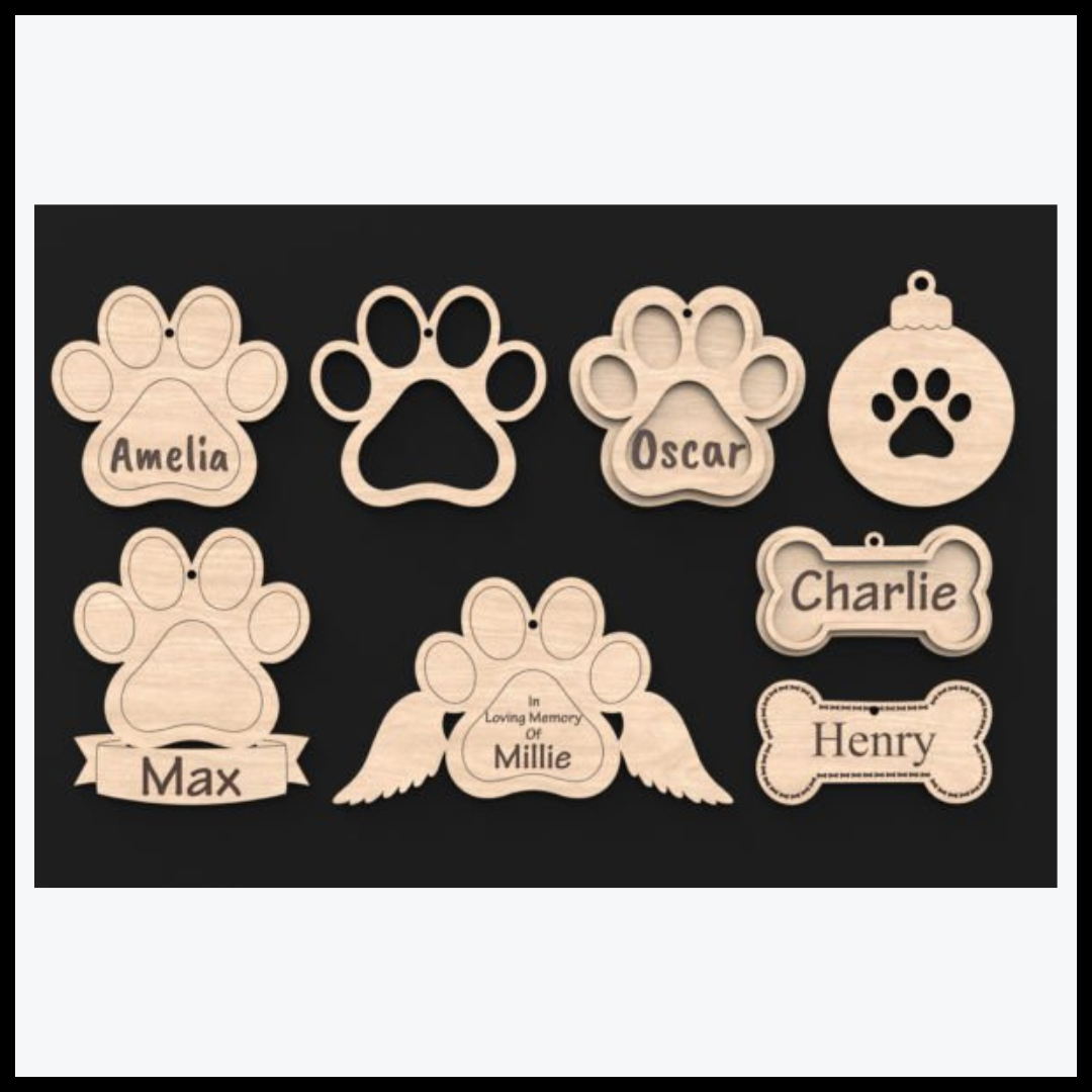 Laser Cut Dog Bone / Paw Print Svg Files